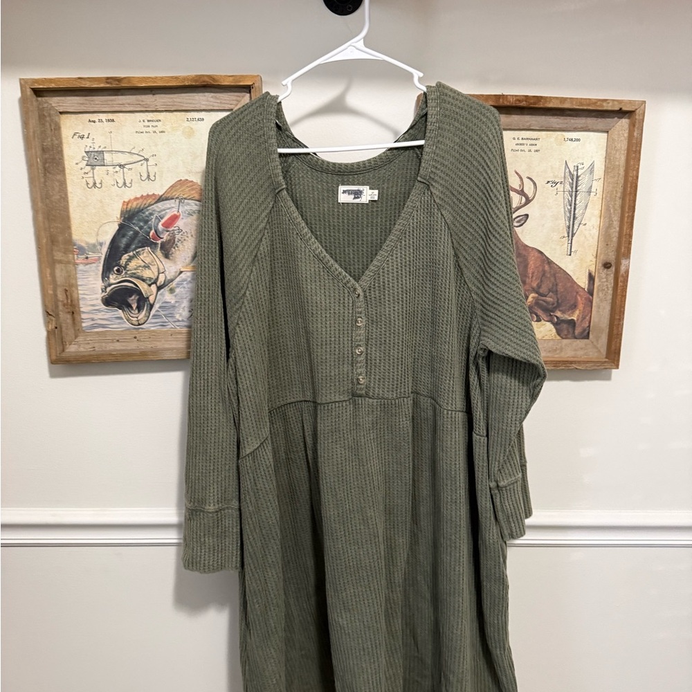 St. John's Bay Olive Long Sleeve Dress With Pockets